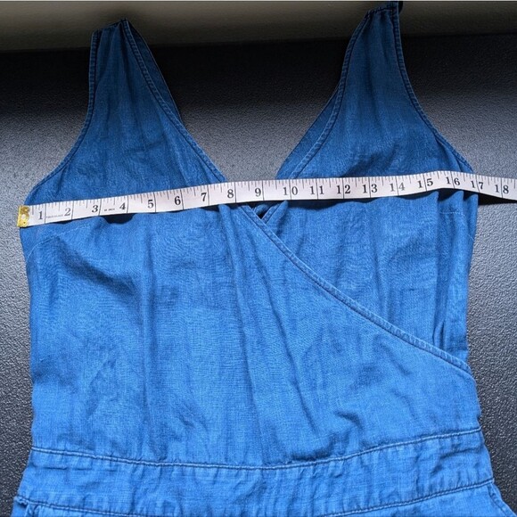 Madewell Jumpsuit Blue Straight Leg 100% Linen Pockets Cut-Out Elastic Back 4 - Picture 5 of 16